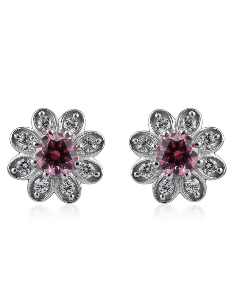 Swarovski Zirconia Fancy Pink & White Floral Stud Earrings